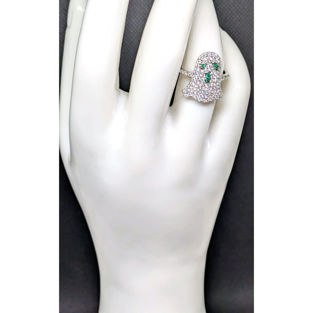 Women's Size 7 Silver & Green Moissanite Ghost Ring With a Iced Out Gothic Style